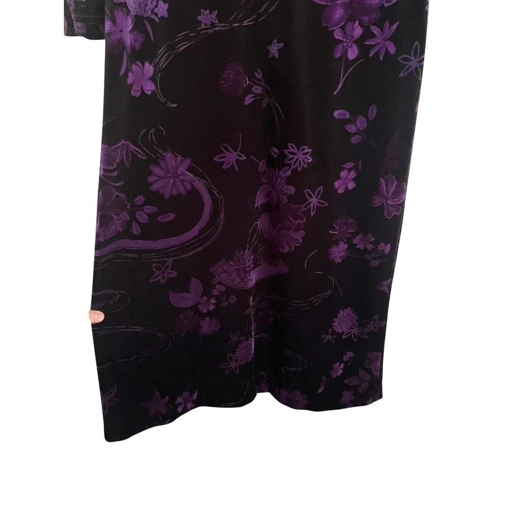 Vintage 90s Y2K Purple Velvet Floral Babydoll Maxi Dress 12 Fairy Grunge Goth - Picture 6 of 9